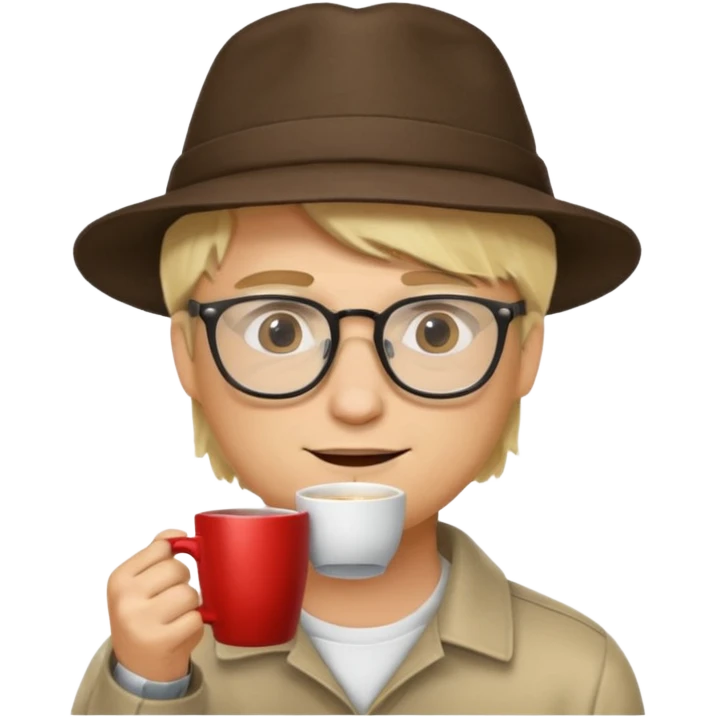 glasses blonde man drink coffe with hat  emoji