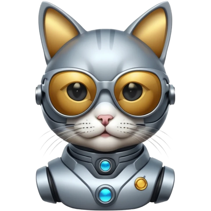 Cat with sunglasses and futuristic ai bot emoji