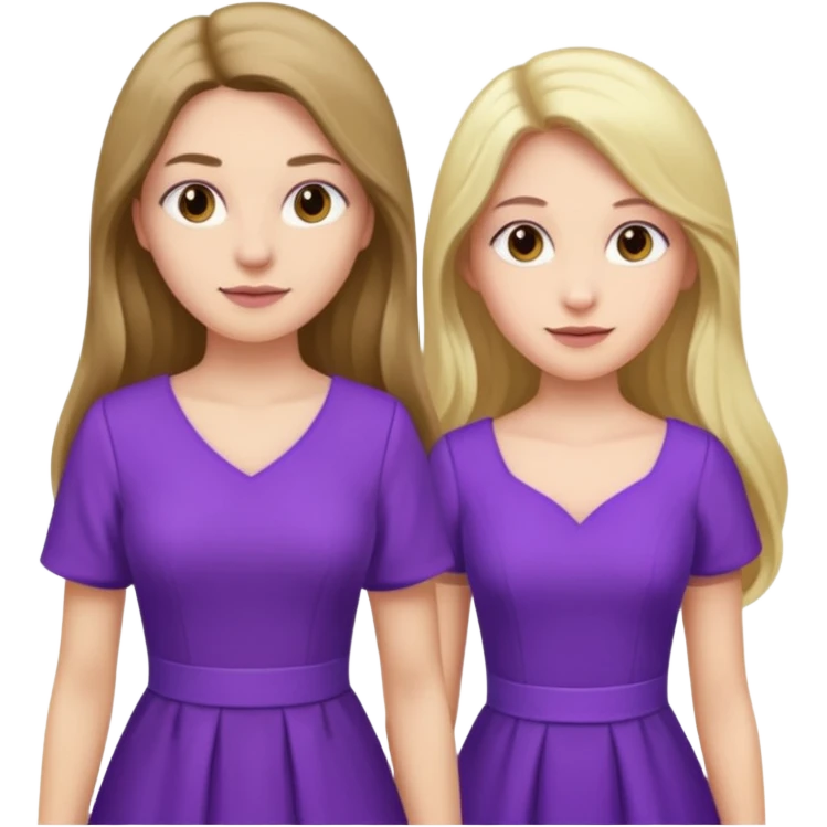 A couple in same outfit female with long hair and purple dress emoji