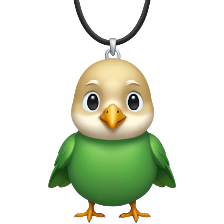 un oiseau classique vert avec un collier autour de son coup avec des breloque argentées et un seul poil blond qui fait une petite bouclette sur le front  emoji