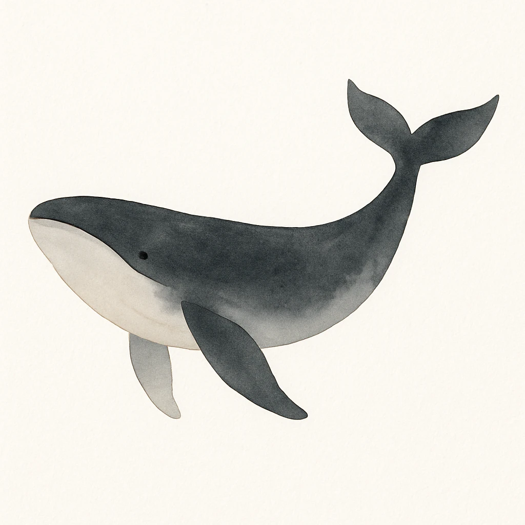 a black whale, watercolor art style emoji