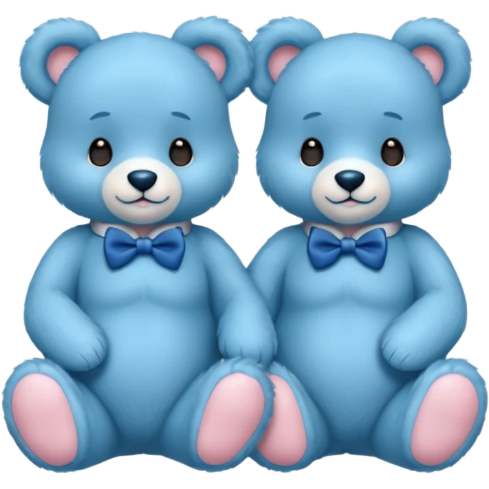 sweet twin little blue bears with blue bow tie sitting emoji