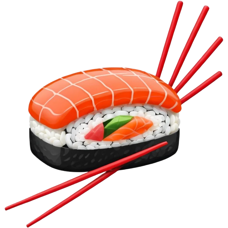 Japanese cuisine humanless avatar in minimalist emoji-style illustration. Sushi and chopsticks, clean lines, red white colors, flat design, calm and modern. emoji