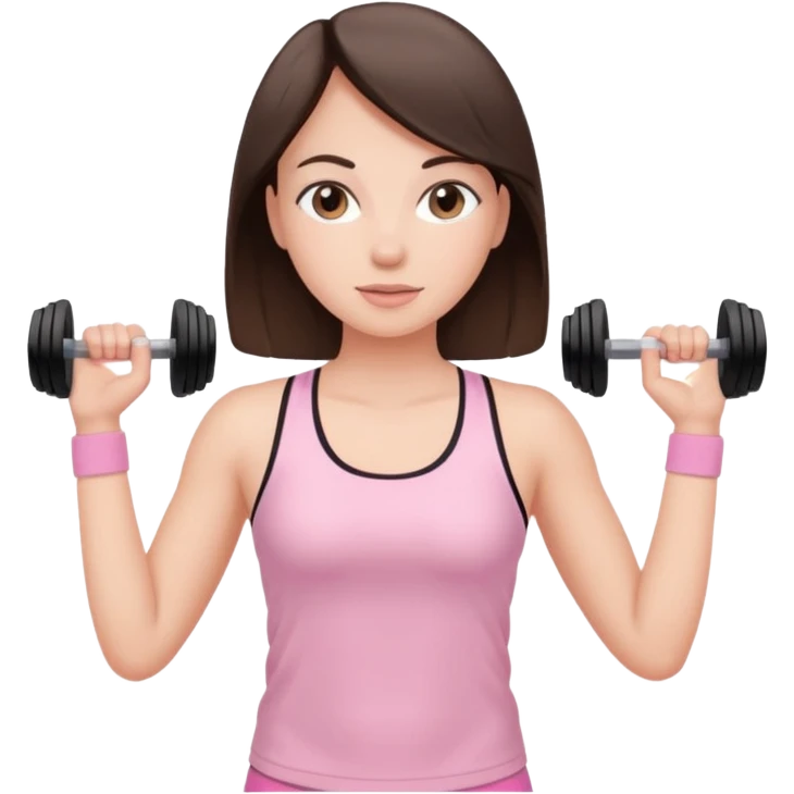 brunette straight hair in baby pink gym wear emoji