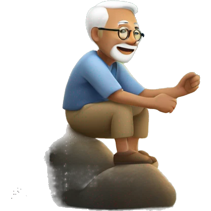 Grandpa catching fish while looking at the sun under the cave emoji