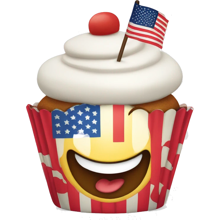 Happy cupcake with an American flag emoji