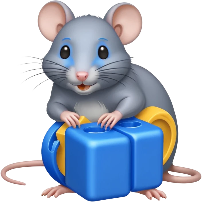 raton gris comiendo bloque azul emoji