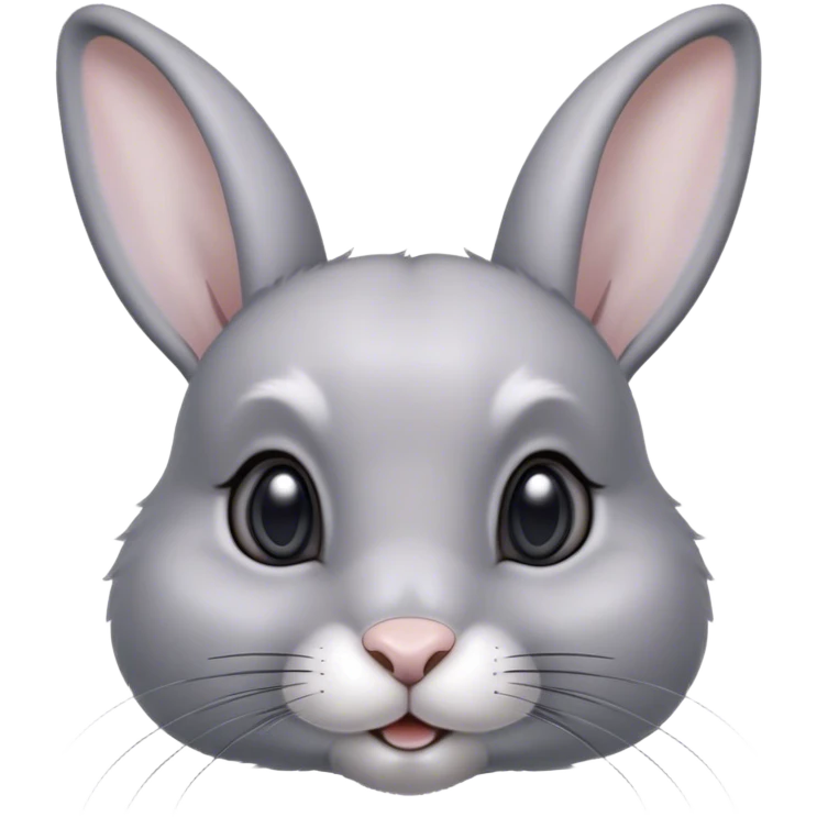 Cinematic Cute Grey Rabbit Portrait Emoji, Head tilted playfully and inquisitively, featuring a silky, smooth grey fur with soft, velvety textures, round, sparkling grey eyes filled with curiosity, Simplified yet irresistibly adorable features, highly detailed, glowing with a warm, friendly glow, high shine, affectionate and gentle, stylized with a touch of whimsy, bright and endearing, soft glowing outline, capturing the essence of a mischievous yet loving bunny, so playful it feels like it could hop out of the screen and into your arms! emoji