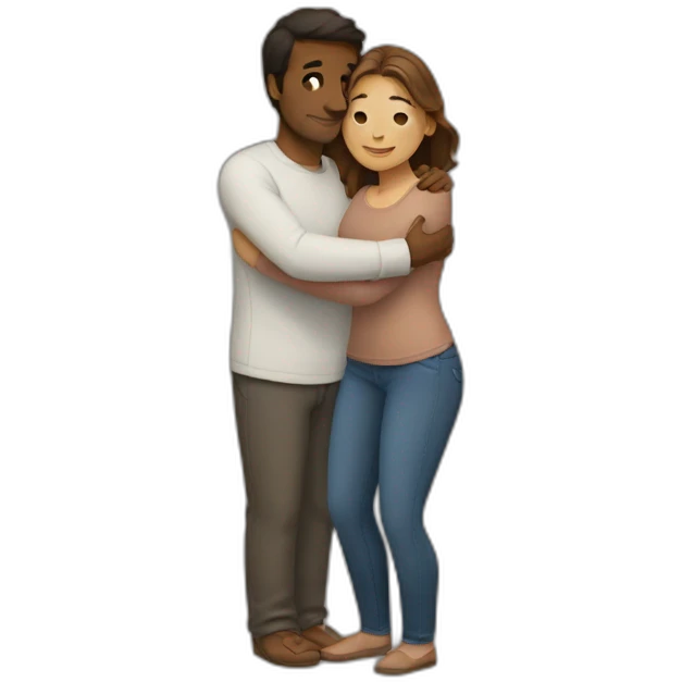 Brown man and white brown hair woman hugging emoji
