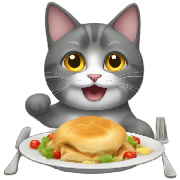 Un chat qui fais un salto arrière avec un repas emoji