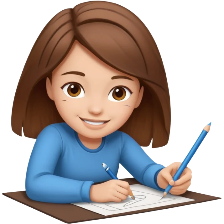 a girl who is getting on the ground and drawing cute herself on a paper  emoji