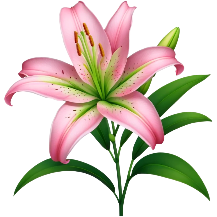 Beautiful pink lily flower with green stem and leaves emoji