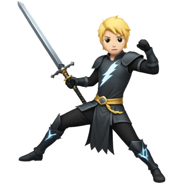 Silhouette holding sword, lightning striking sword, dramatic pose, cartoon emoji, no background


 emoji