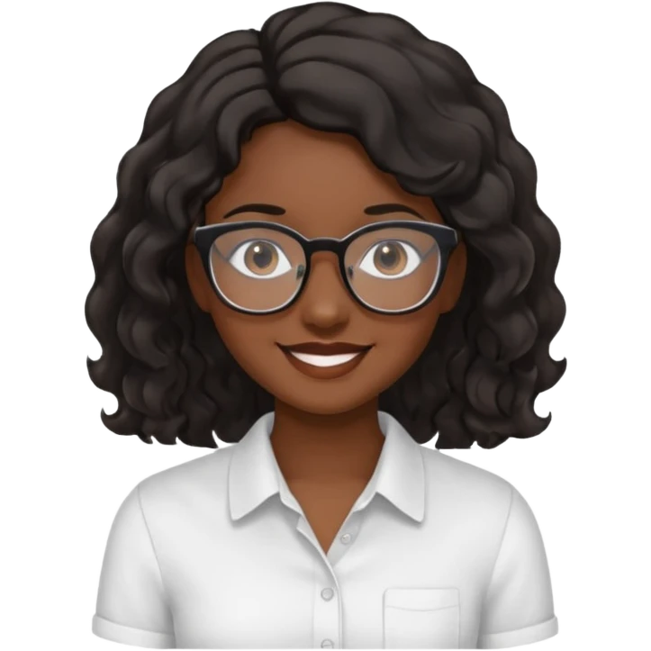 Emoji of a wavy hear dark young woman with glasses and a white shirt smile emoji
