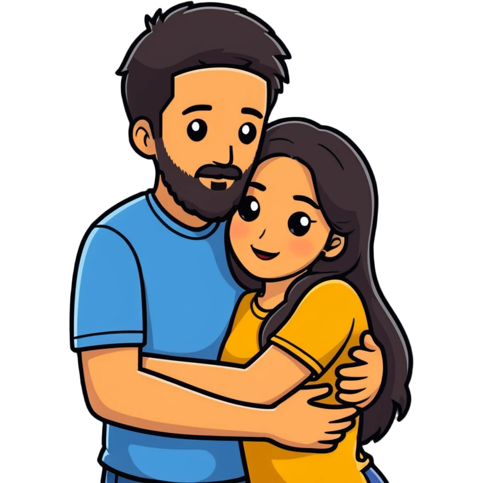 Bearded guy hugging latina girl emoji