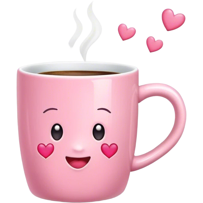 Pink coffee mug with hearts emoji