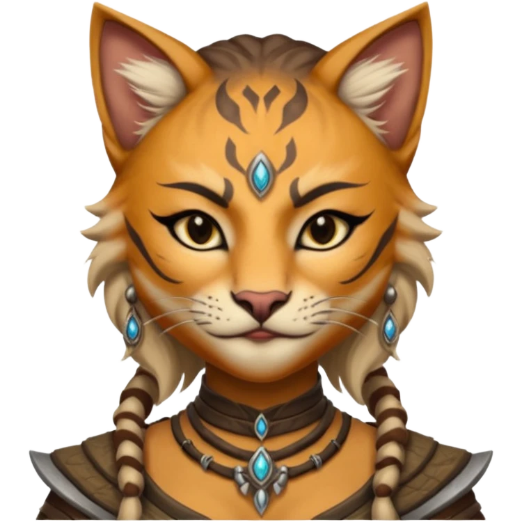 ESO female khajiit warrior with lashes and earrings emoji