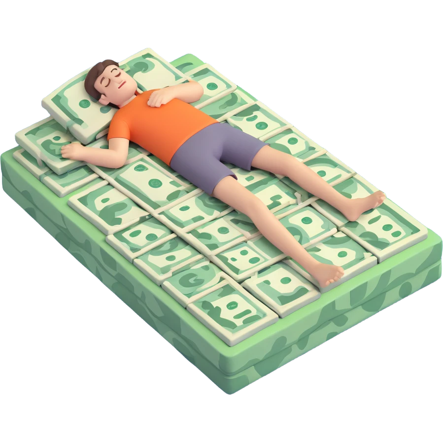 happy person napping on mattress of money emoji