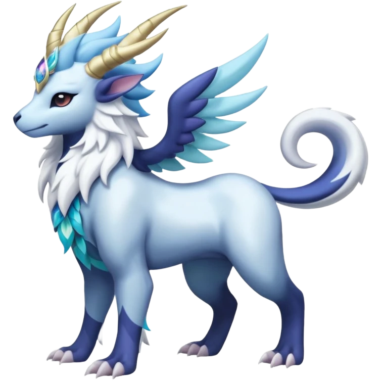 Shiny Glossy Pastel Light Divine Scaly Beautiful Floral Snowy Pretty Absol-Amaura-Suicune-Cobalion-fusion, full body emoji