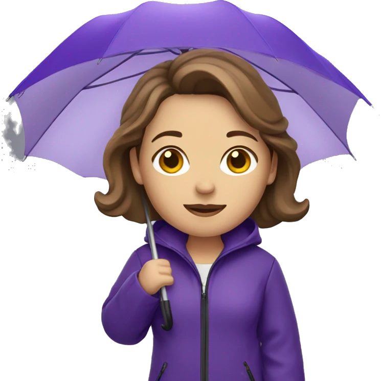White woman with brown hair wearing a purple rain jacket with a purple umbrella emoji