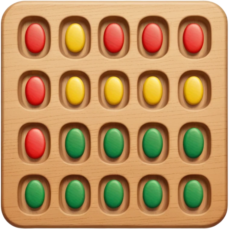 Flat emoji illustration of an African Awalé (mancala) board, wooden board with 12 holes, colorful seeds, simple shapes, bold outlines, cute and playful style, vector look, transparent background” emoji