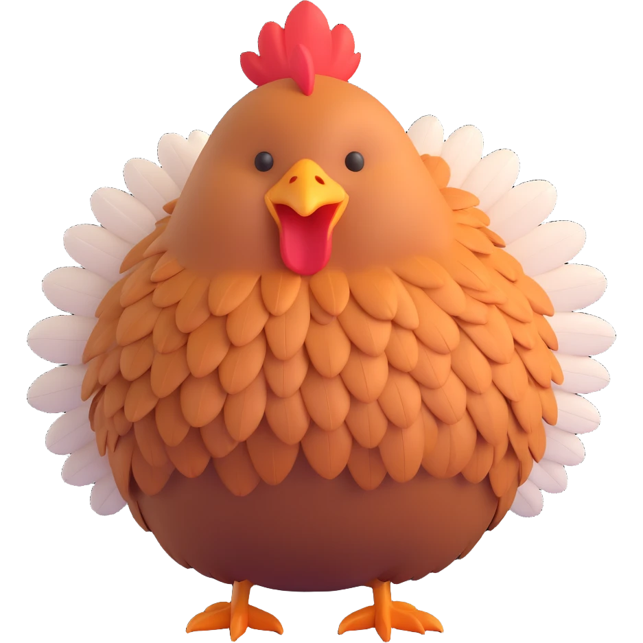 cute hen with fluffy feathers, round and soft, cheerful expression emoji