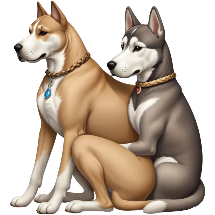 tan Great Dane cuddling a husky, realistic  emoji