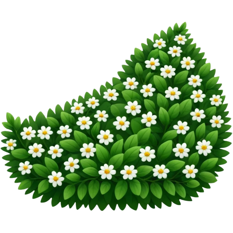 A dense bush with dark leaves and a curved organic shape with small white flower emoji