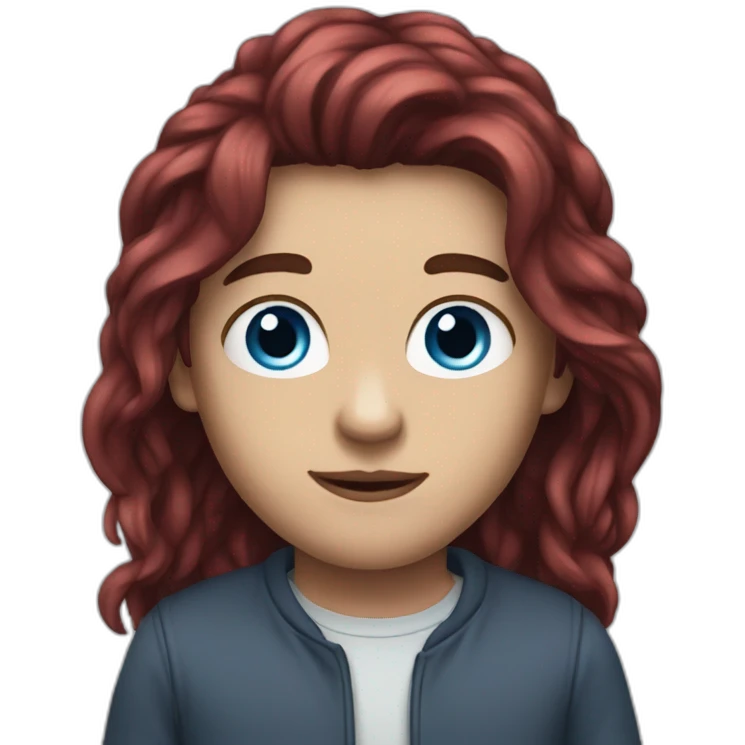 Dark red long hair blue eyes emoji