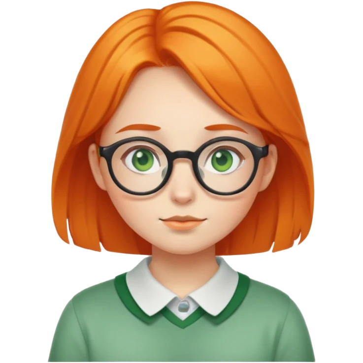 orange-haired shy nerd girl with round glasses and green eyes emoji