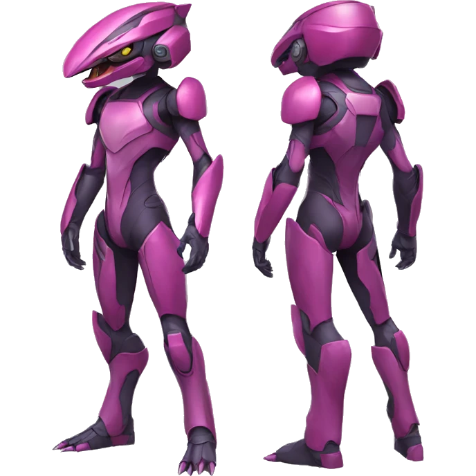 a Genesect-Raptor-Fakémon—hybrid with a futuristic visor-helmet full body emoji