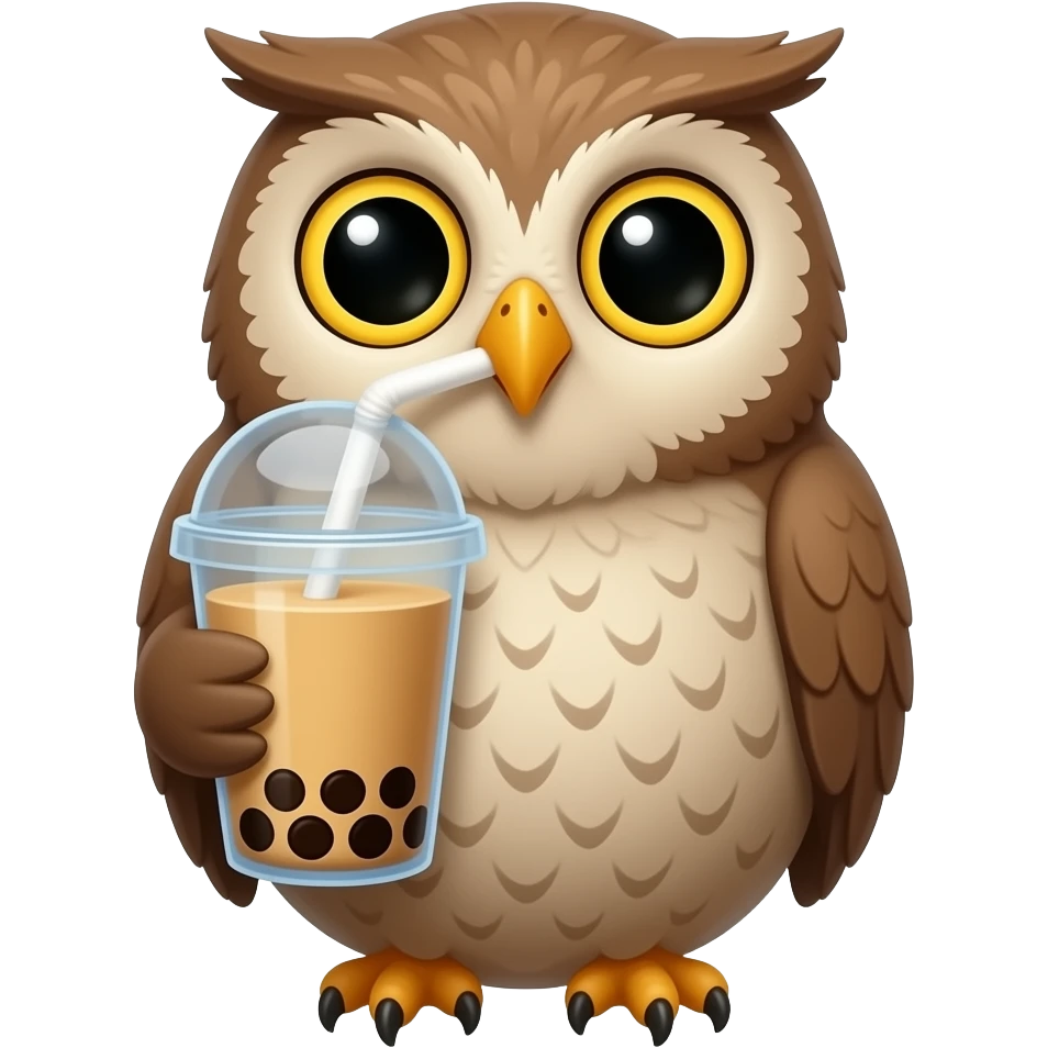 Bubble tea drinking owl emoji