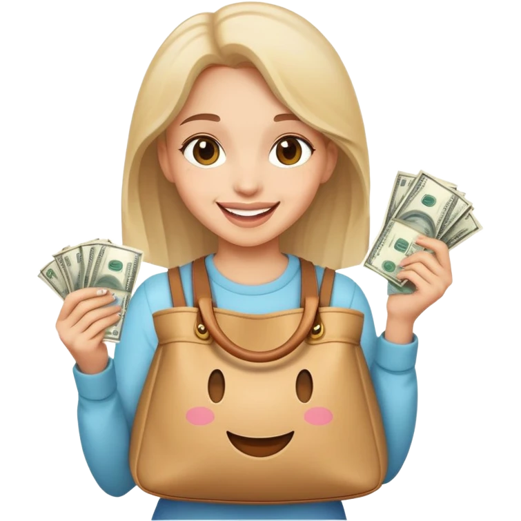happy girl with money bags emoji