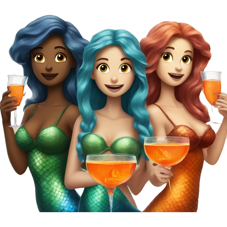Three beautiful mermaids drinking aperol emoji