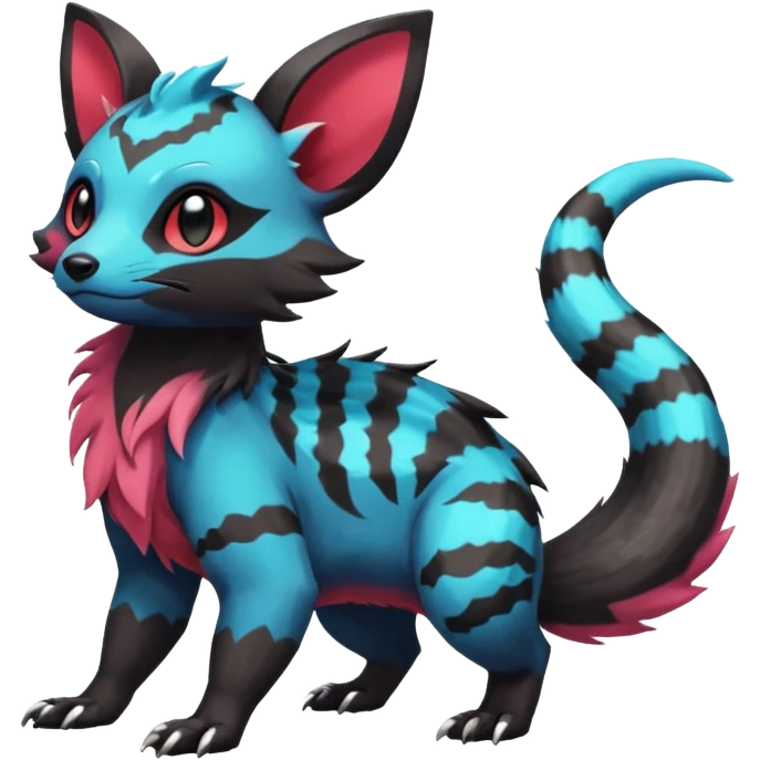 Rare exotic cute epic aesthetic colorful Salandit-Eevee-Civet-species-Fakemon-hybrid-creature, with markings, full body emoji