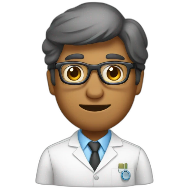Un señor con lentes negros y bata de laboratorio emoji