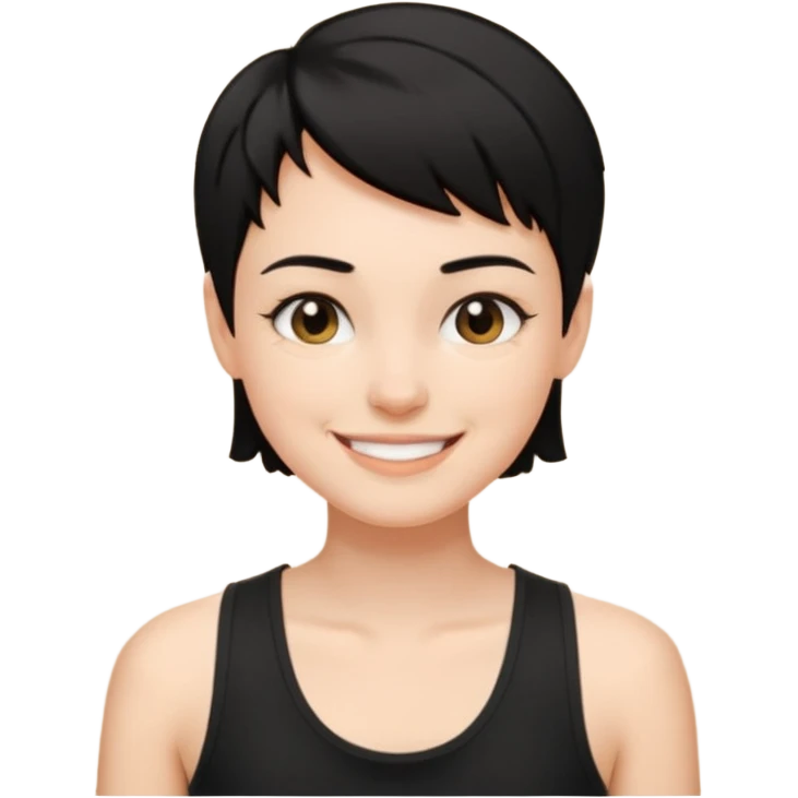 a white woman with short tomboy black hair wearing men's black tank top emoji
