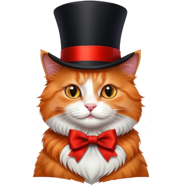 fluffy elegant orange cat with top hat black with red ribbon  emoji