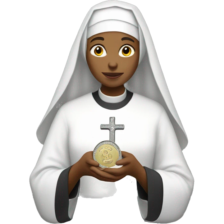 A nun holding a  dime emoji