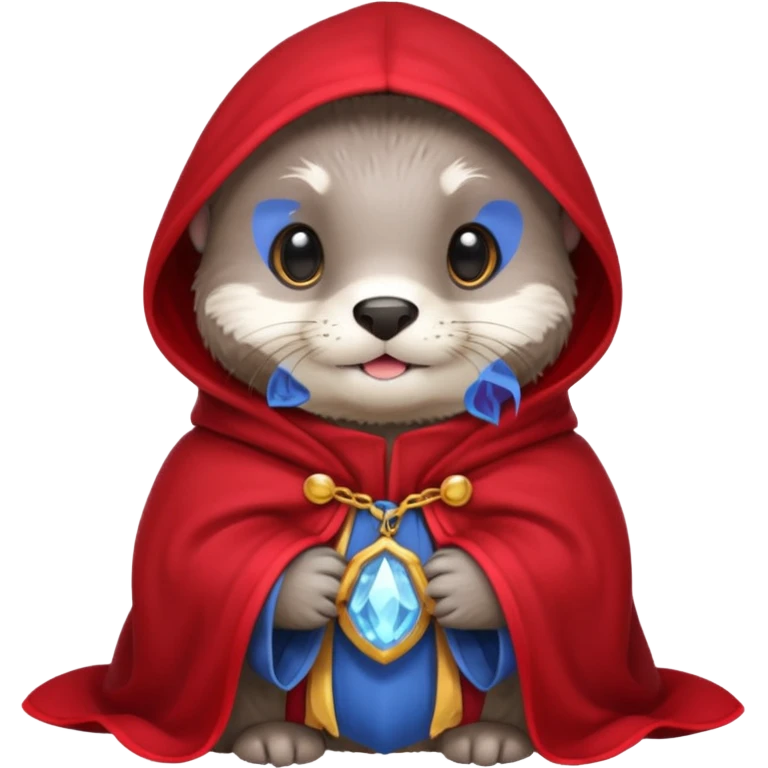 baby grey otter, in magic red cloak emoji