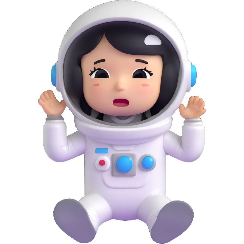 little astronaut in white suit and helmet, crying with lots of tears emoji