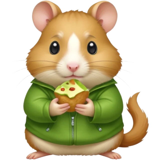 Hamster wearing green clothes eating  emoji