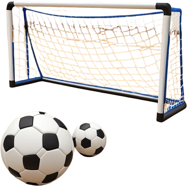 A close-up of footballs and a goal on a covered indoor futsal court with a wooden floor. The scene highlights the details of the balls and goalposts, with the smooth, polished court surface creating a clean and focused atmosphere for the game. emoji
