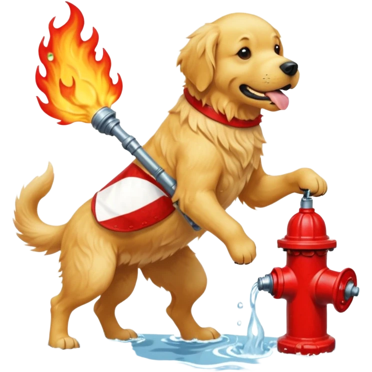 A rock creature gets into a fight with a fish that has grown human legs and arms while they are fighting. A dog stands with a fire hydrant. emoji