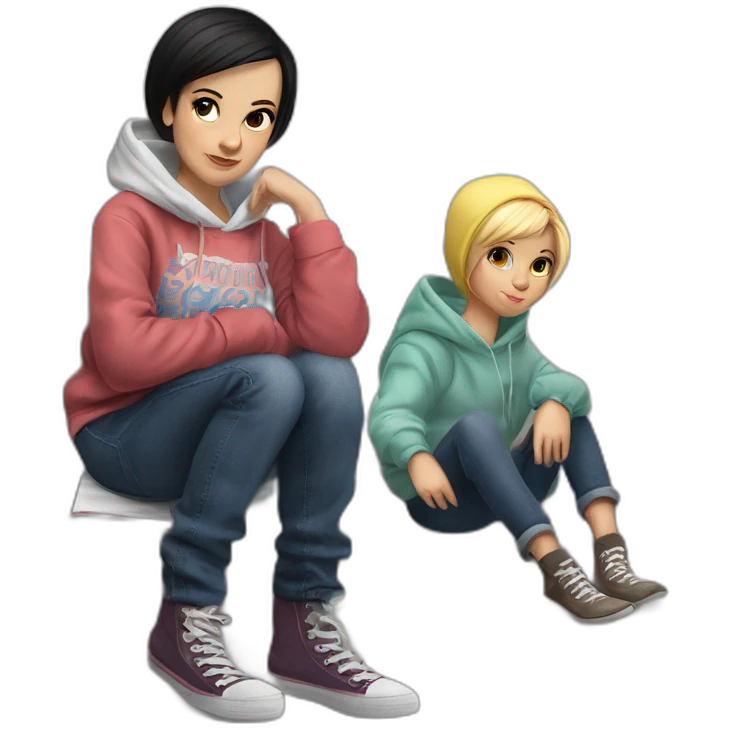 two girls in denim pants emoji