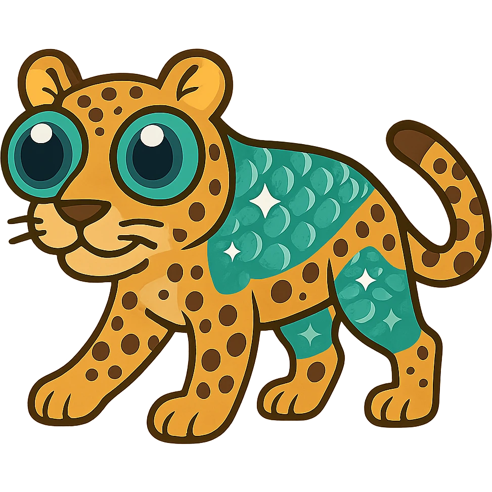 flat toon style leopard with fish eyes and shimmering scales emoji