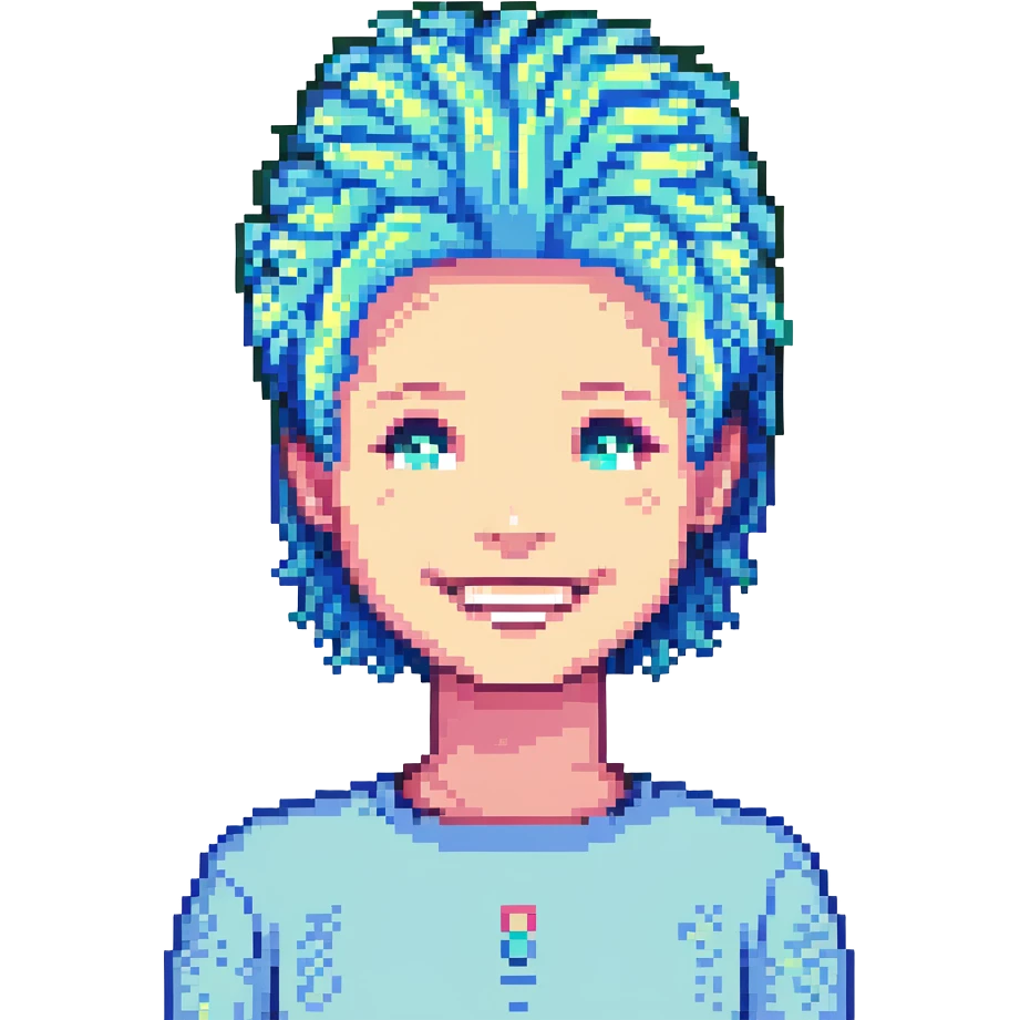 A person with a smile and AI-inspired hairstyle emoji