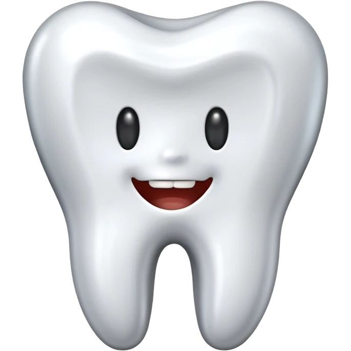 human tooth emoji, smooth chrome ceramic-metal texture, clean medical luxury aesthetic, isolated on white, no face emoji