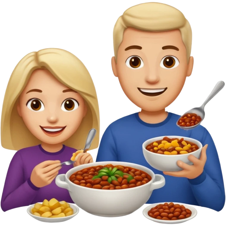 ligth couple having dinner of chili, beans and potatoes emoji