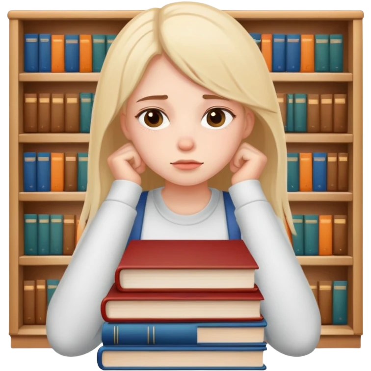 very tired girl with books for scho emoji